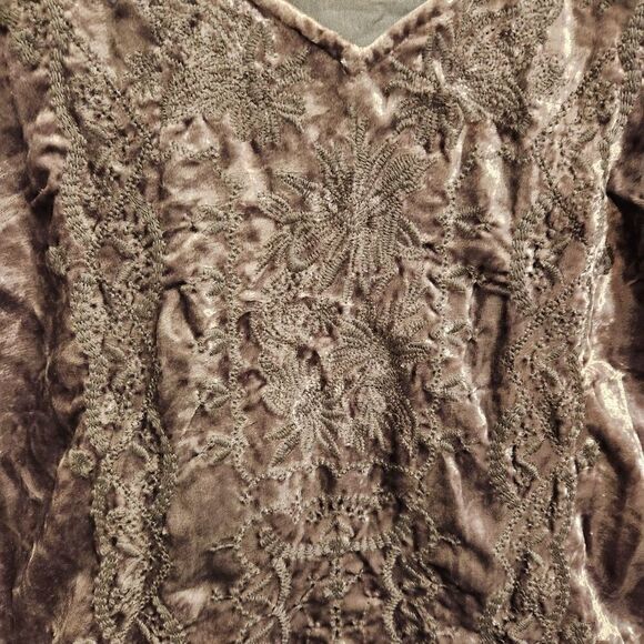 Soft Surroundings Velvet Dress Embroidered Silver Size Small Boho Short Sleeve - Picture 7 of 8